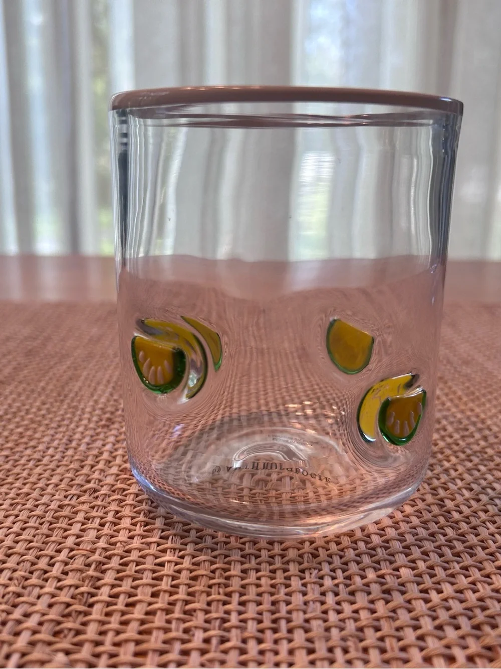 Anthropologie Icon Juice Hand-Blown Glass with Lemon/Lime Slices. 17.25 oz